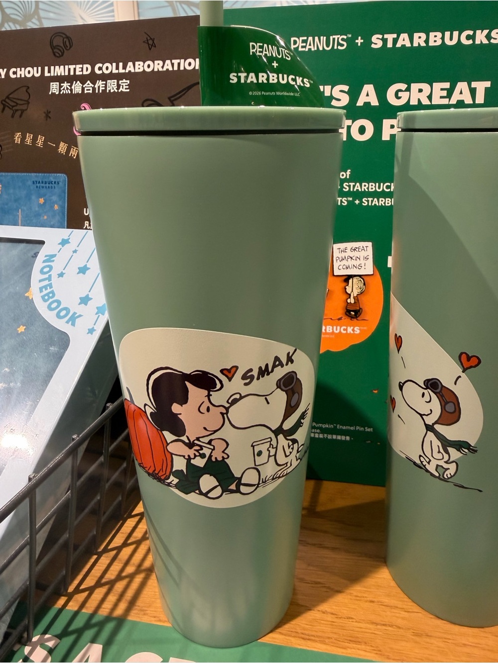 Set - Starbucks Mint Green Peanuts Reusable Tumbler with Pins